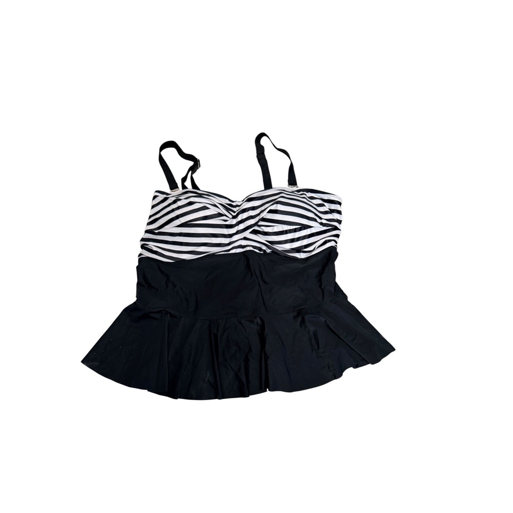 Daci Womens Black White Striped Peplum Tankini Swim Top 23004466 POB